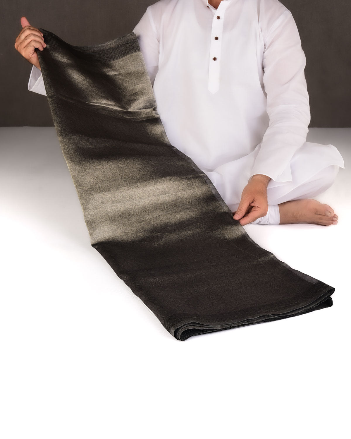 Metallic Silver WATERMARK Spider Web Brocade Handwoven Kora Tissue Banarasi Saree-HolyWeaves