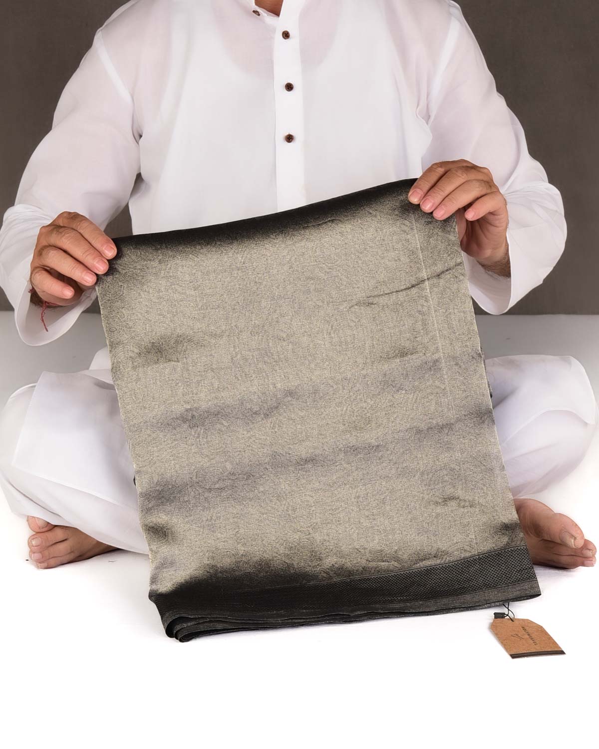 Metallic Silver WATERMARK Spider Web Brocade Handwoven Kora Tissue Banarasi Saree-HolyWeaves