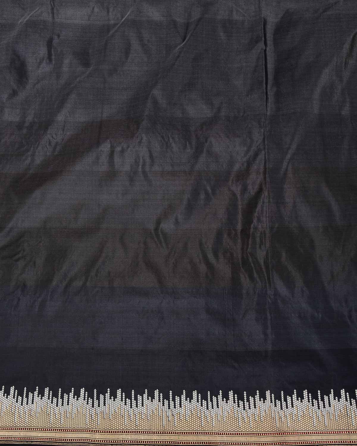 Ombre Black Kadhuan Brocade Handwoven Katan Silk Banarasi Saree with Gold & Silver Zari Border Pallu-HolyWeaves