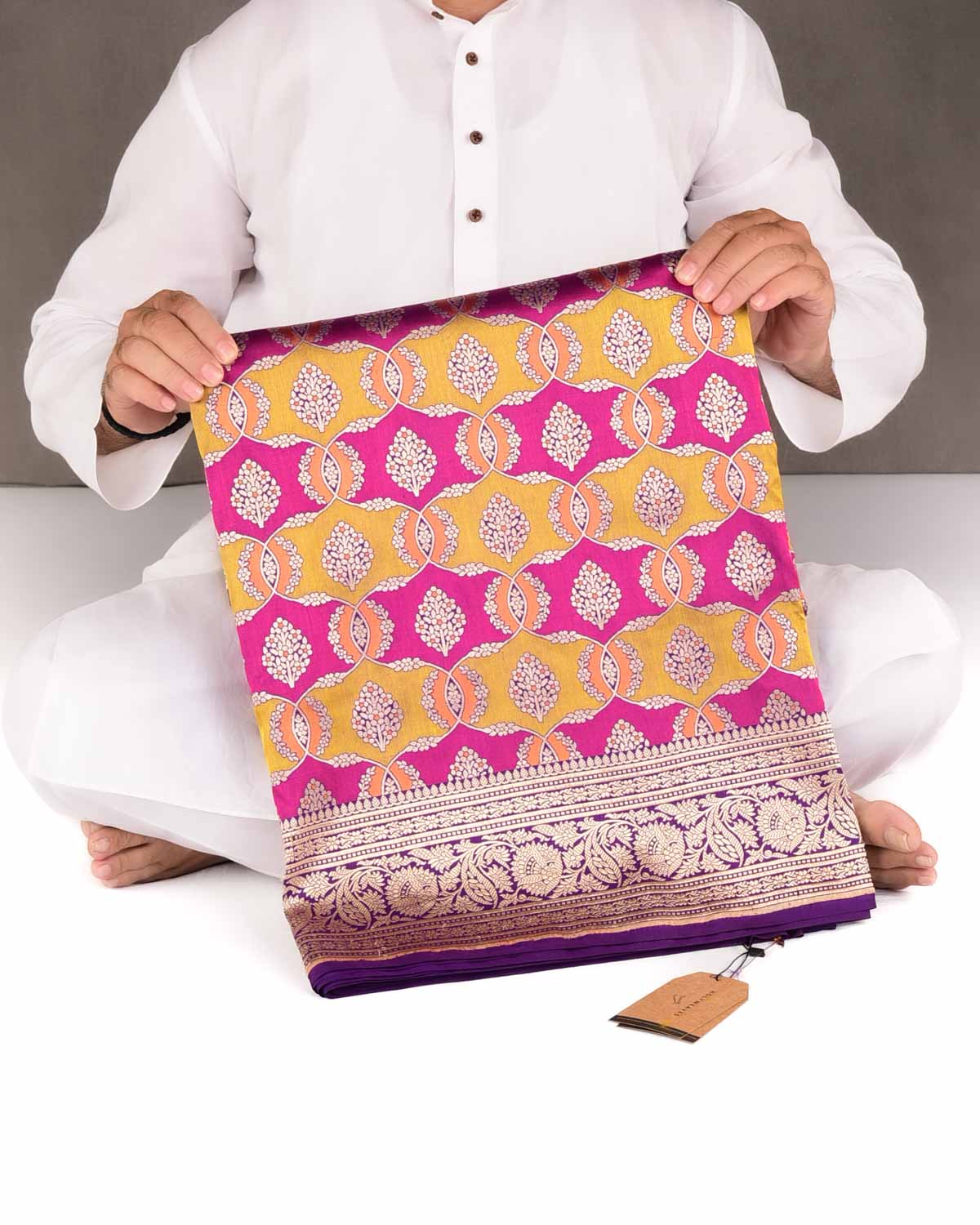 Purple Multi-color Rangkaat Style Gold Zari Jangla Cutwork Brocade Handwoven Katan Silk Banarasi Saree-HolyWeaves