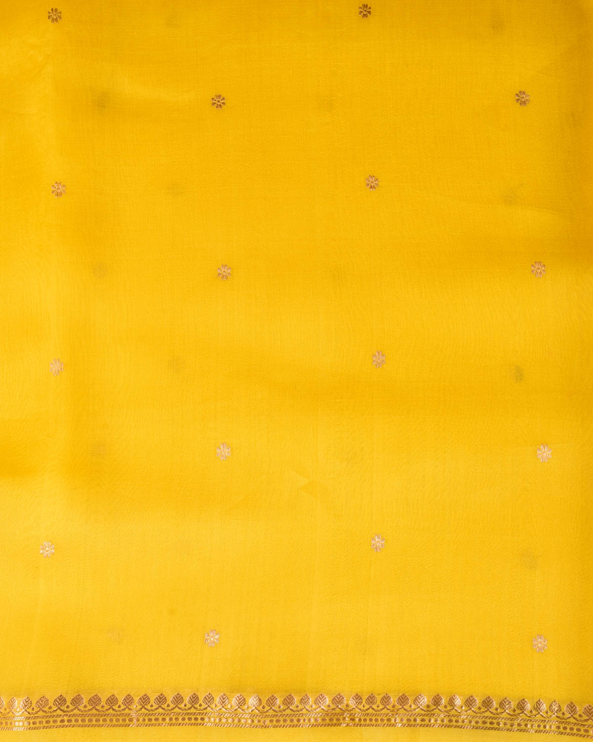 Yellow Gold Zari Kadhuan Buti Kadhuan Brocade Handwoven Kora Silk Banarasi Saree