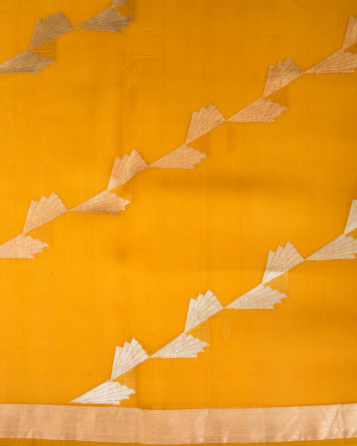 Mustard Yellow Gold & Silver Zari Wings Kadhuan Brocade Handwoven Kora Silk Banarasi Saree-HolyWeaves