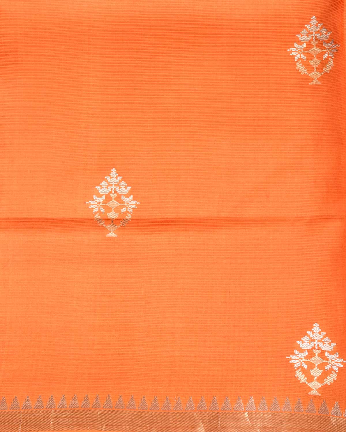 Orange Gold & Silver Zari Buti Kadhuan Brocade Handwoven Spun Silk Banarasi Saree-HolyWeaves