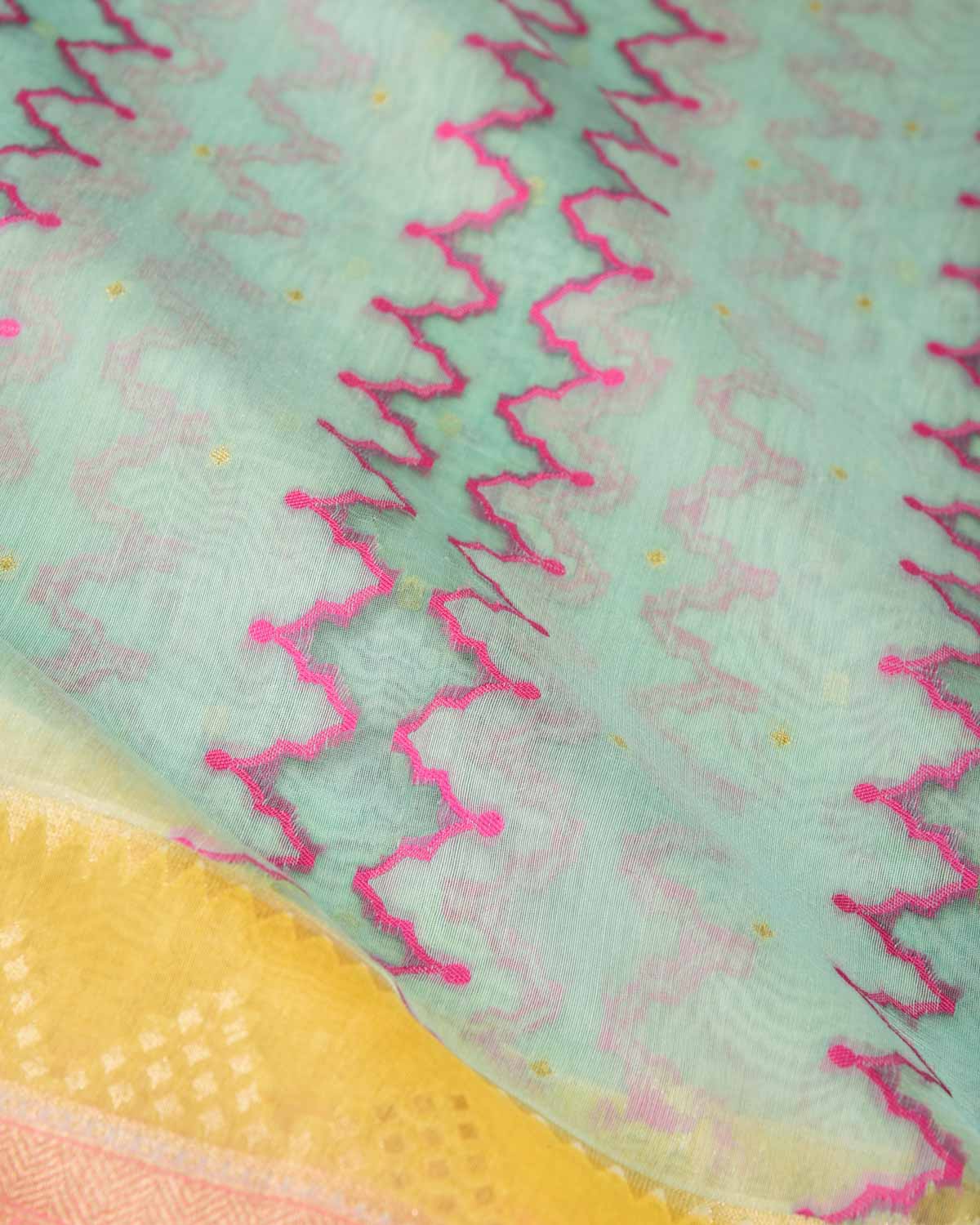 Blue Translucent Rivers Cutwork Brocade Woven Cotton Silk Banarasi Saree with Contrast Dye Border Pallu-HolyWeaves
