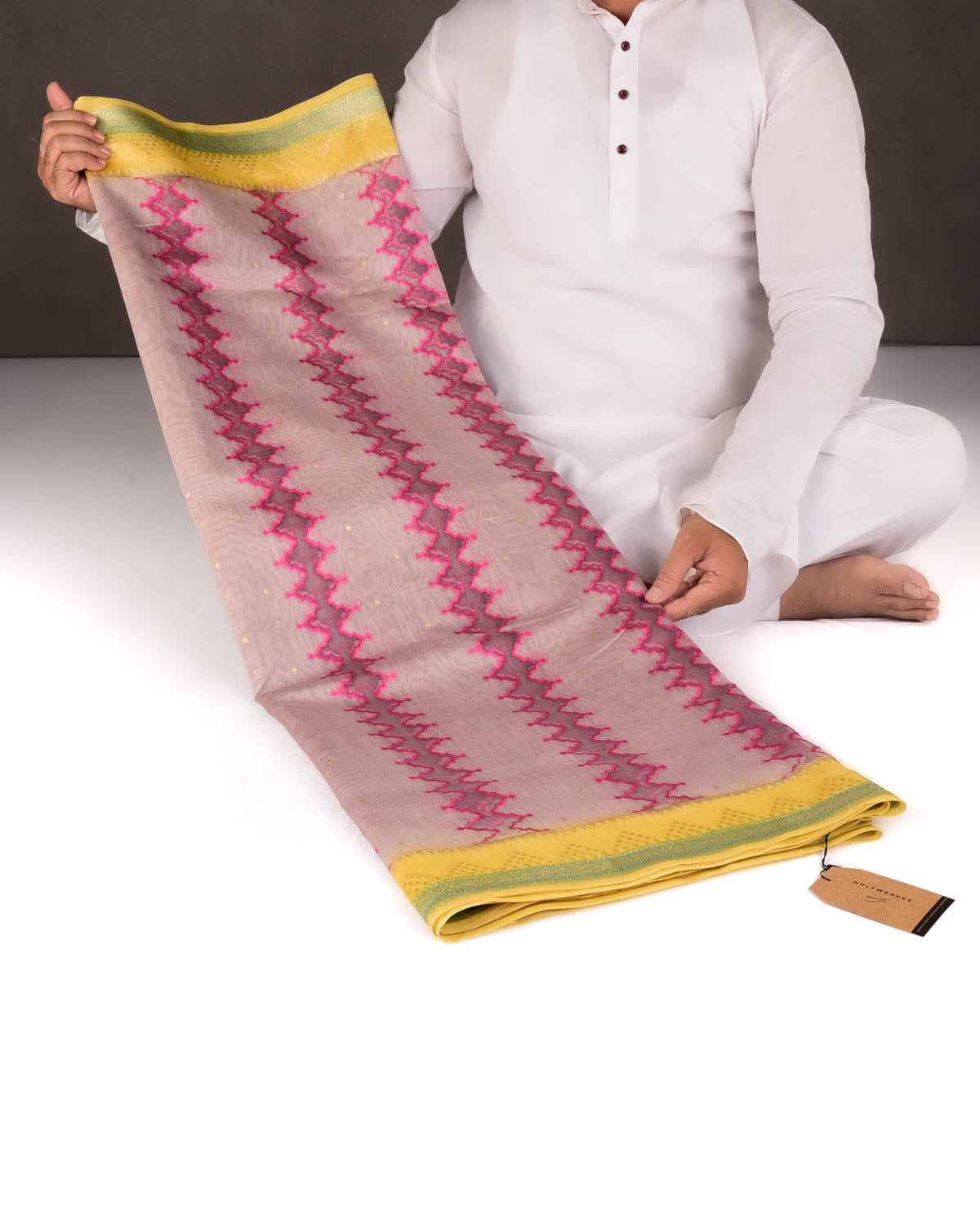 Mauve Translucent Rivers Cutwork Brocade Woven Cotton Silk Banarasi Saree with Contrast Dye Border Pallu