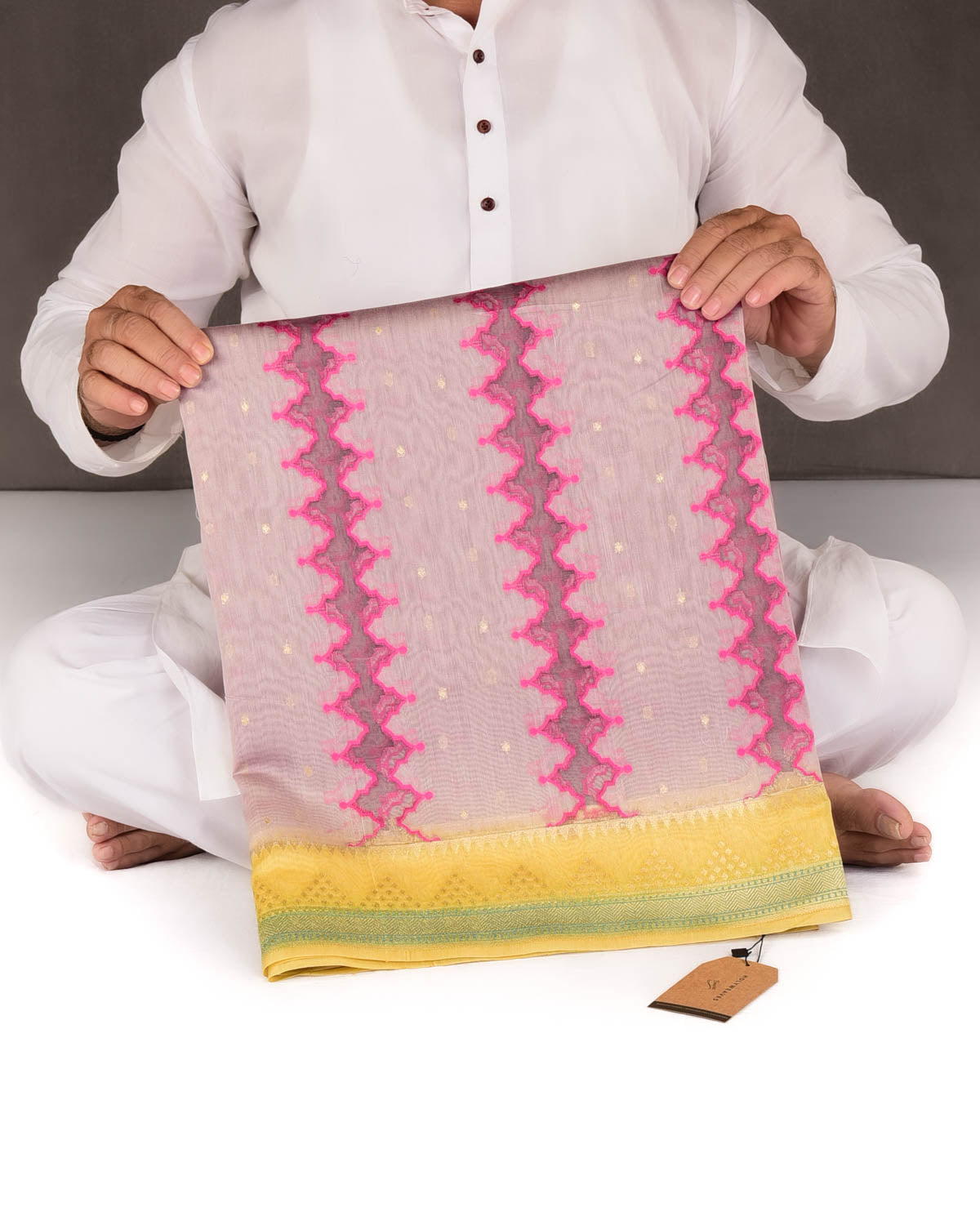 Mauve Translucent Rivers Cutwork Brocade Woven Cotton Silk Banarasi Saree with Contrast Dye Border Pallu