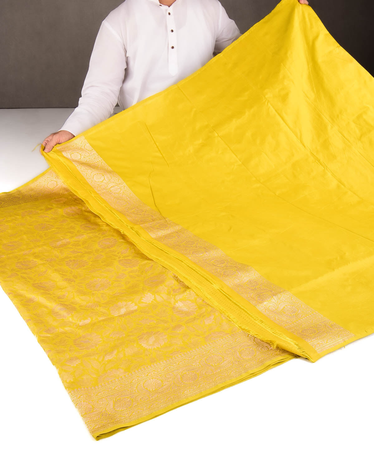 Lime Green Gold Zari Floral Jaal Brocade Handwoven Katan Tissue Banarasi Saree