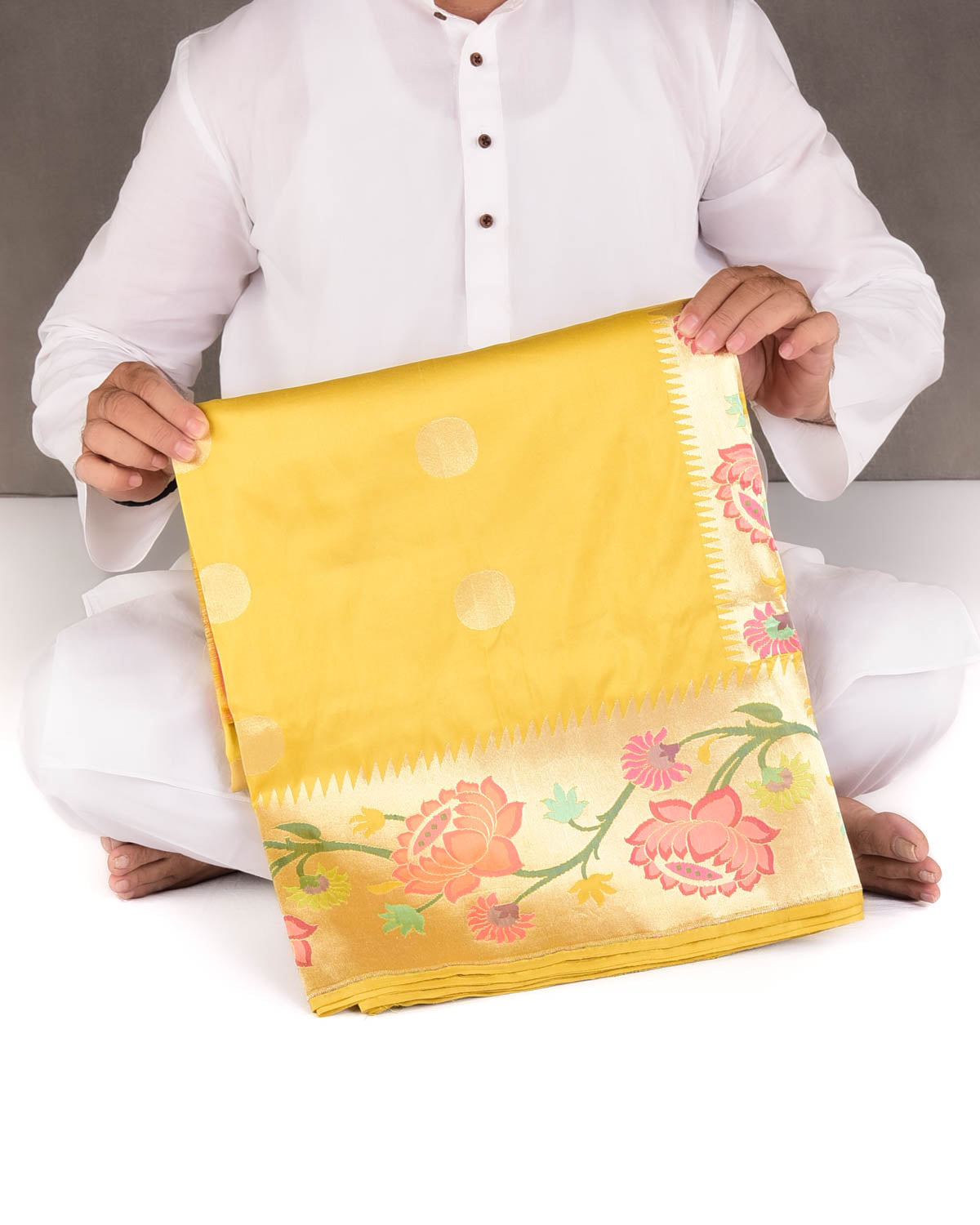 Lime Green Kamal Jaal Paithani Brocade Handwoven Katan Silk Banarasi Saree-HolyWeaves