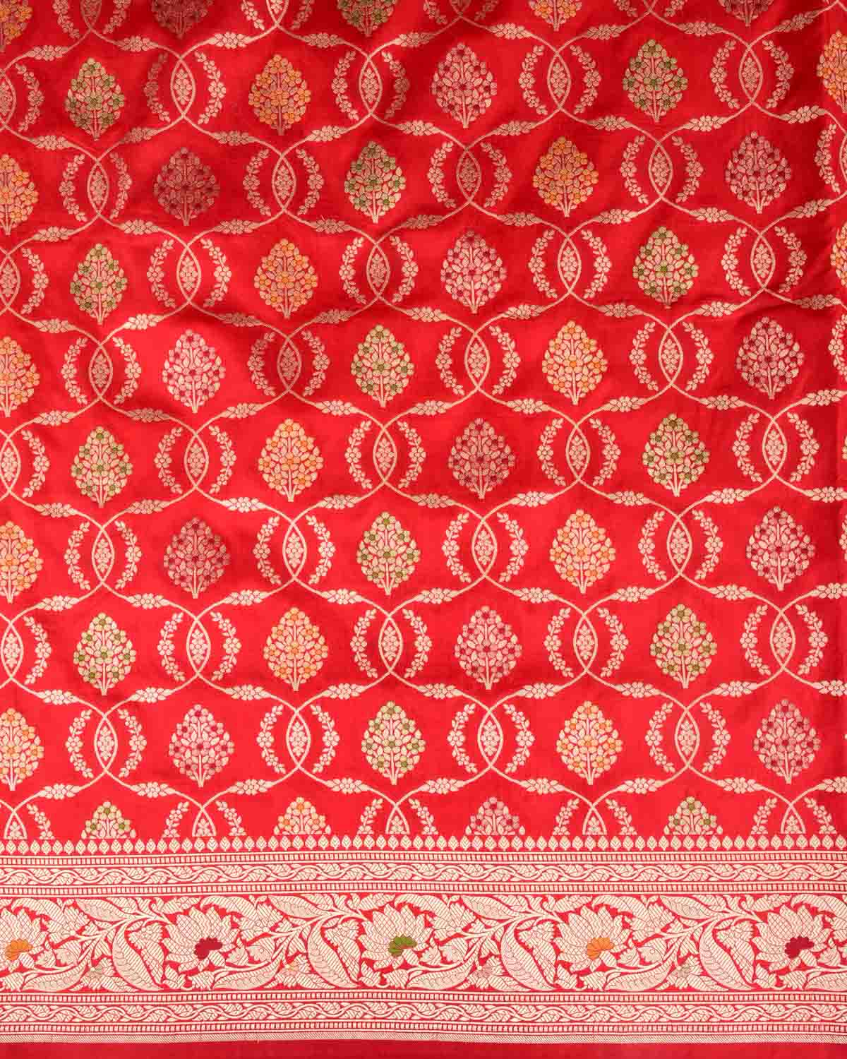 Red Gold Zari Jangla Cutwork Brocade Handwoven Katan Tissue Banarasi Saree