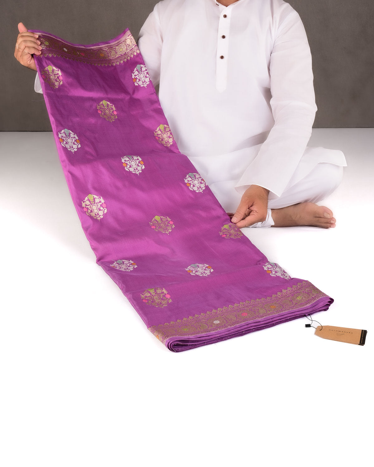 Mauve Gold & Silver Zari & Meenekari Kadhuan Brocade Handwoven Katan Silk Banarasi Saree-HolyWeaves
