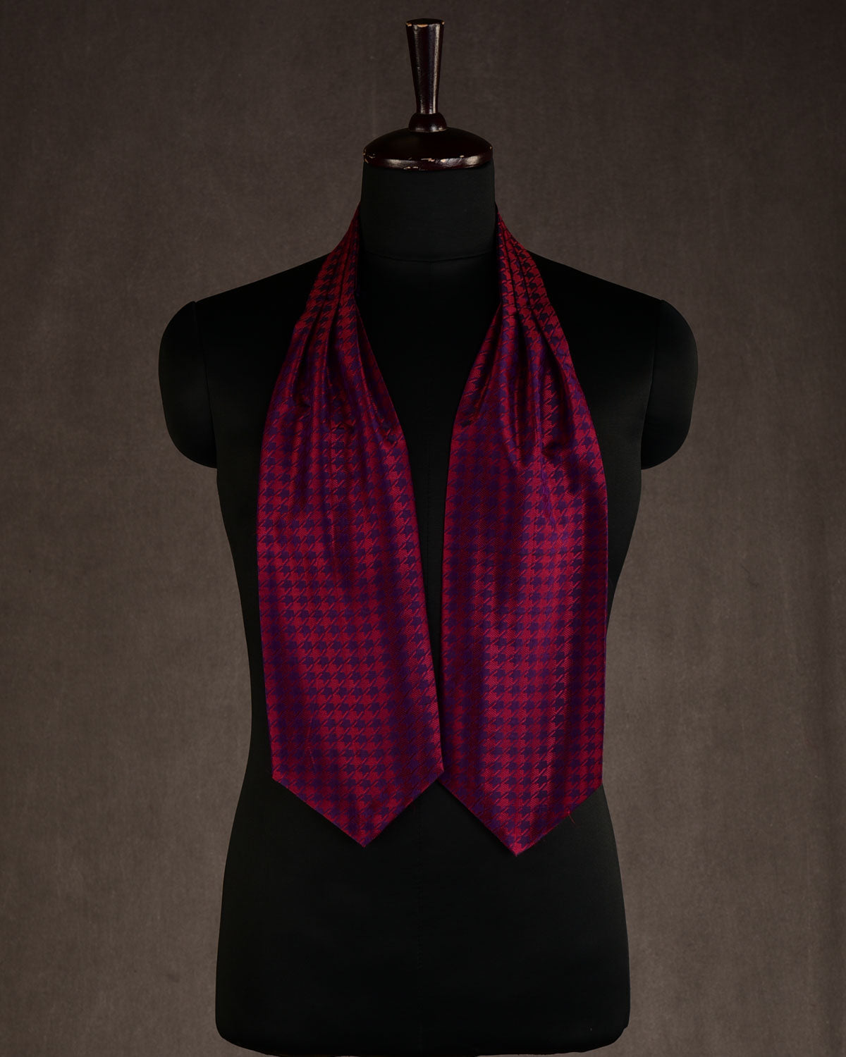 Maroon on Purple Banarasi Houndstooth Tanchoi Handwoven Silk Ascot Tie-HolyWeaves