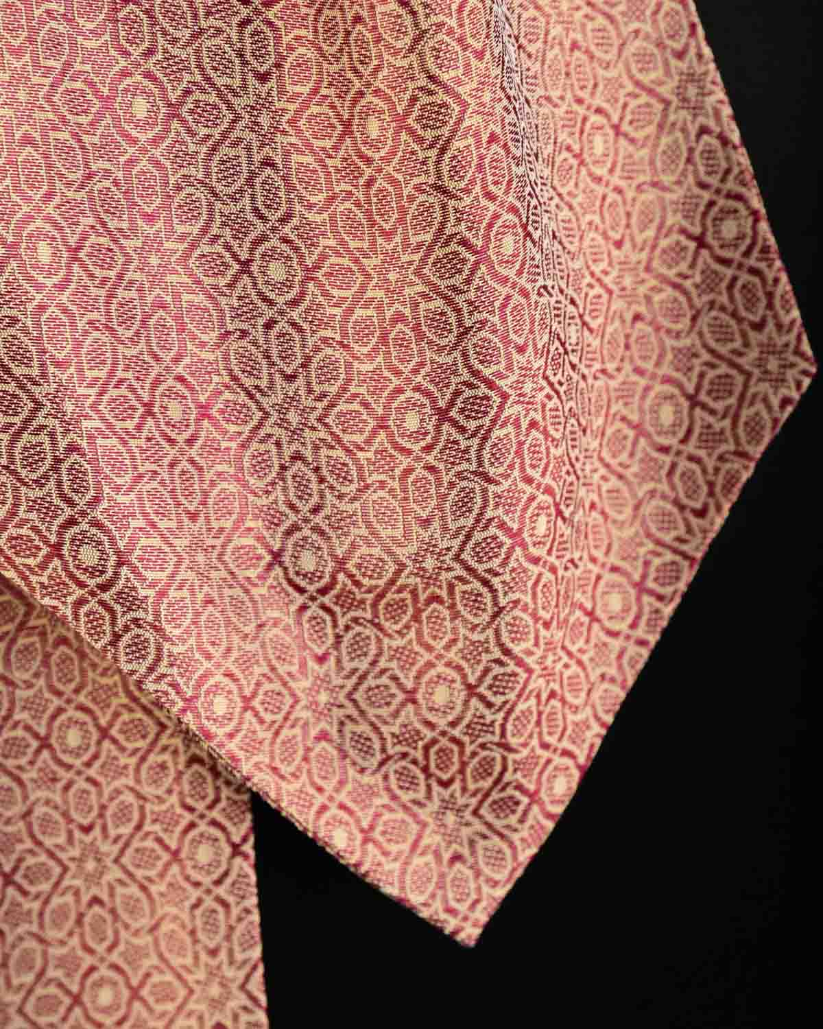 Maroon On Beige Banarasi Mosaic Tanchoi Handwoven Silk Ascot Tie-HolyWeaves