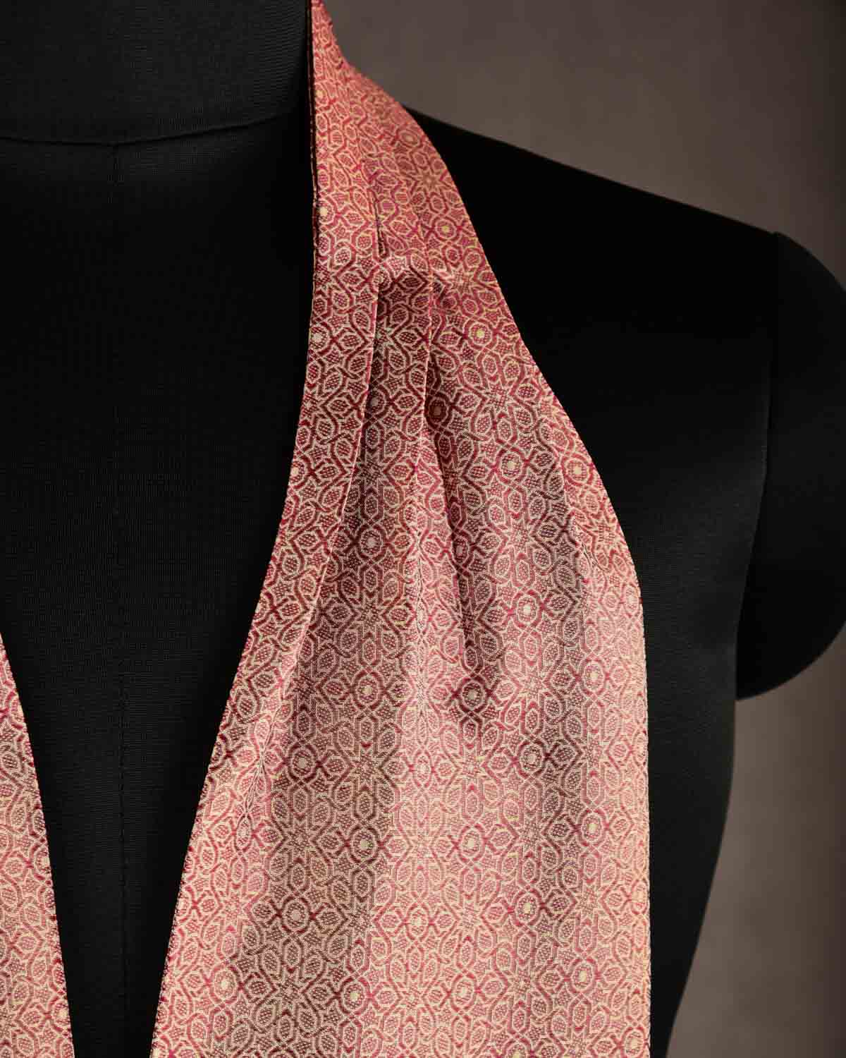 Maroon On Beige Banarasi Mosaic Tanchoi Handwoven Silk Ascot Tie-HolyWeaves