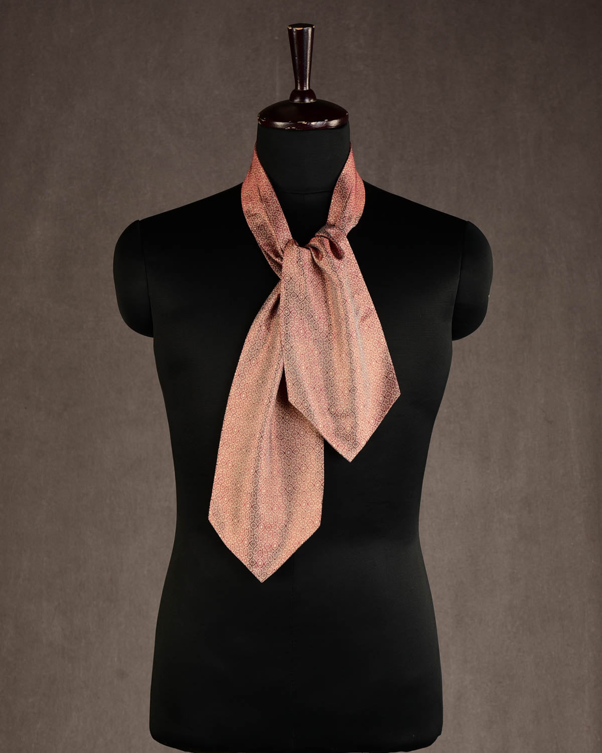 Maroon On Beige Banarasi Mosaic Tanchoi Handwoven Silk Ascot Tie-HolyWeaves