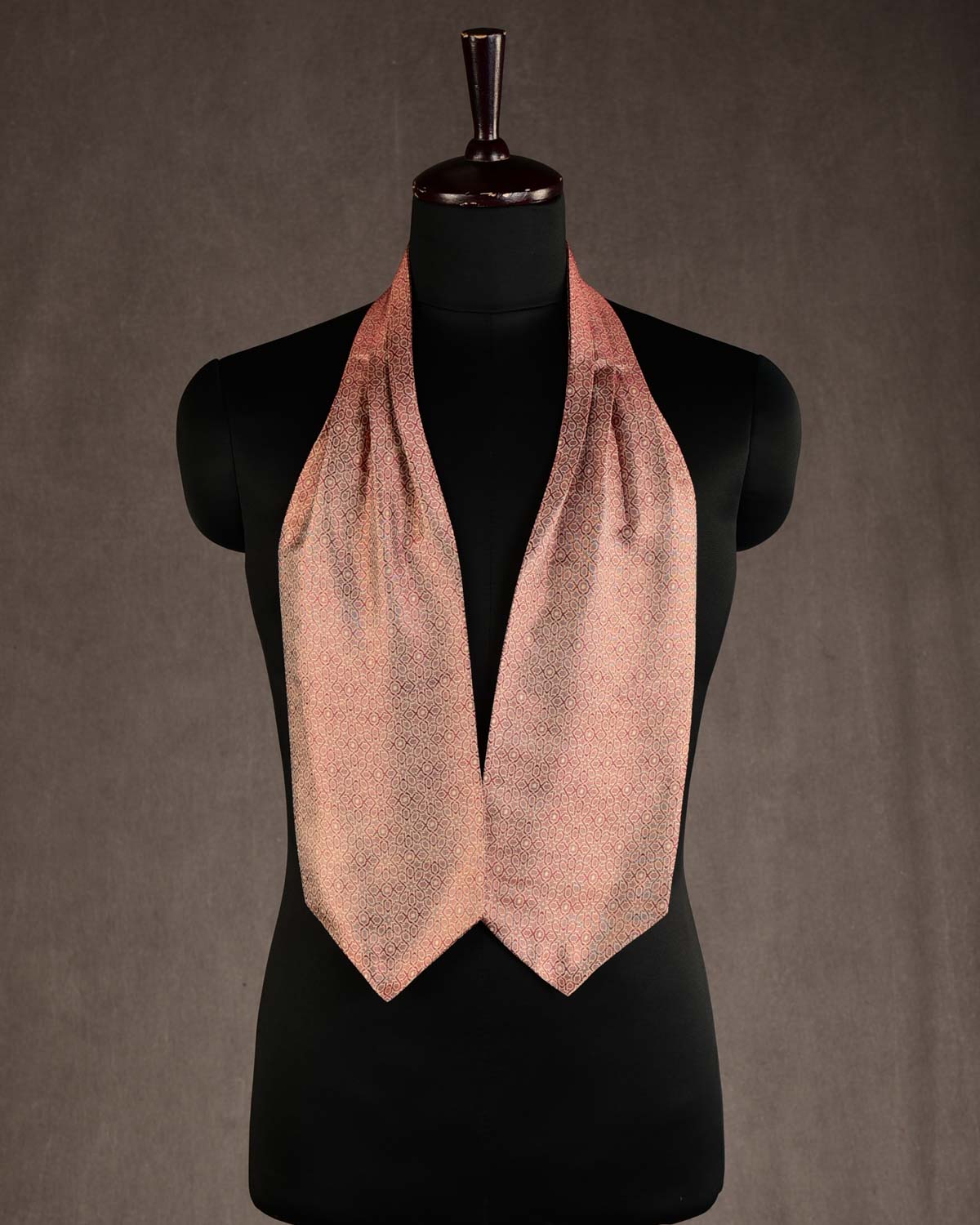 Maroon On Beige Banarasi Mosaic Tanchoi Handwoven Silk Ascot Tie-HolyWeaves