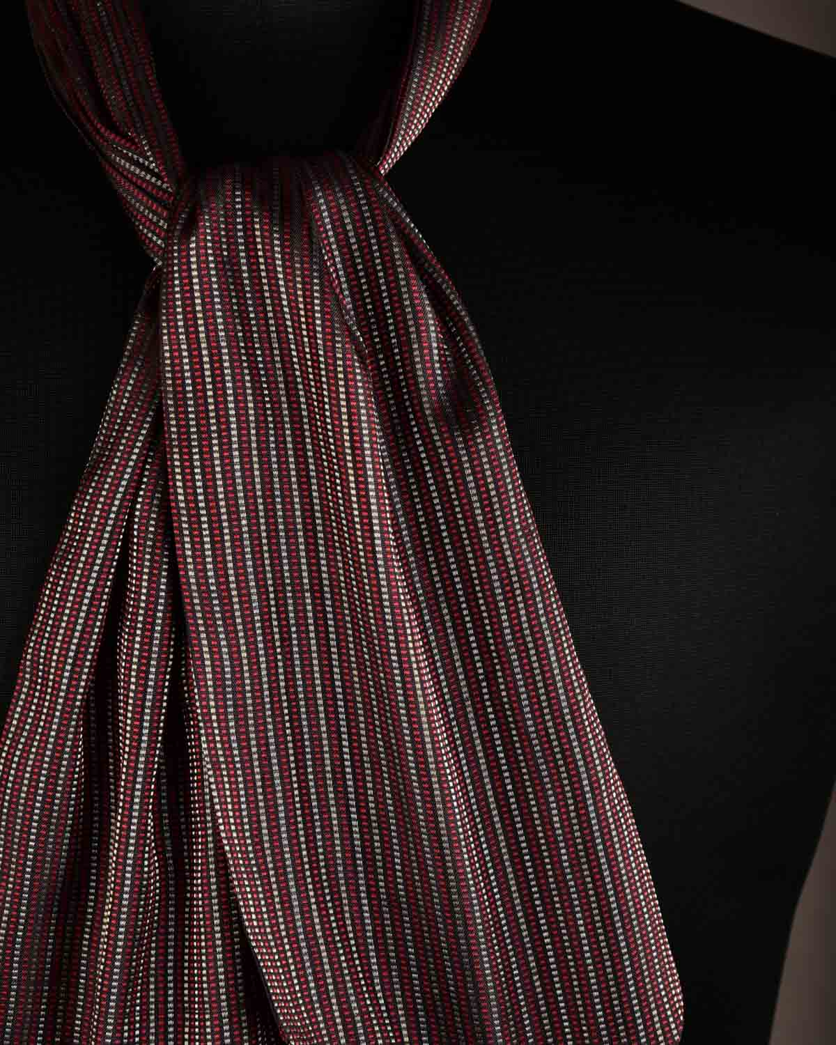 Black Red Gold & Silver Dotted Stripes Brocade Handwoven Silk Ascot Tie-HolyWeaves