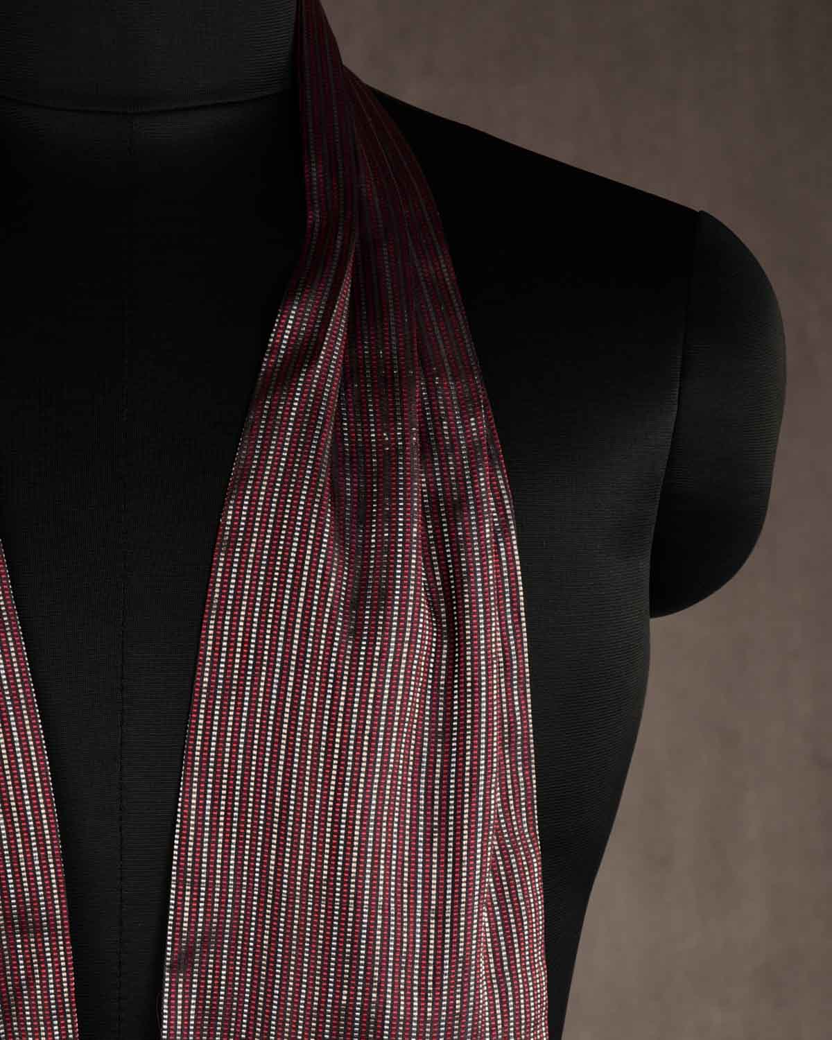 Black Red Gold & Silver Dotted Stripes Brocade Handwoven Silk Ascot Tie-HolyWeaves