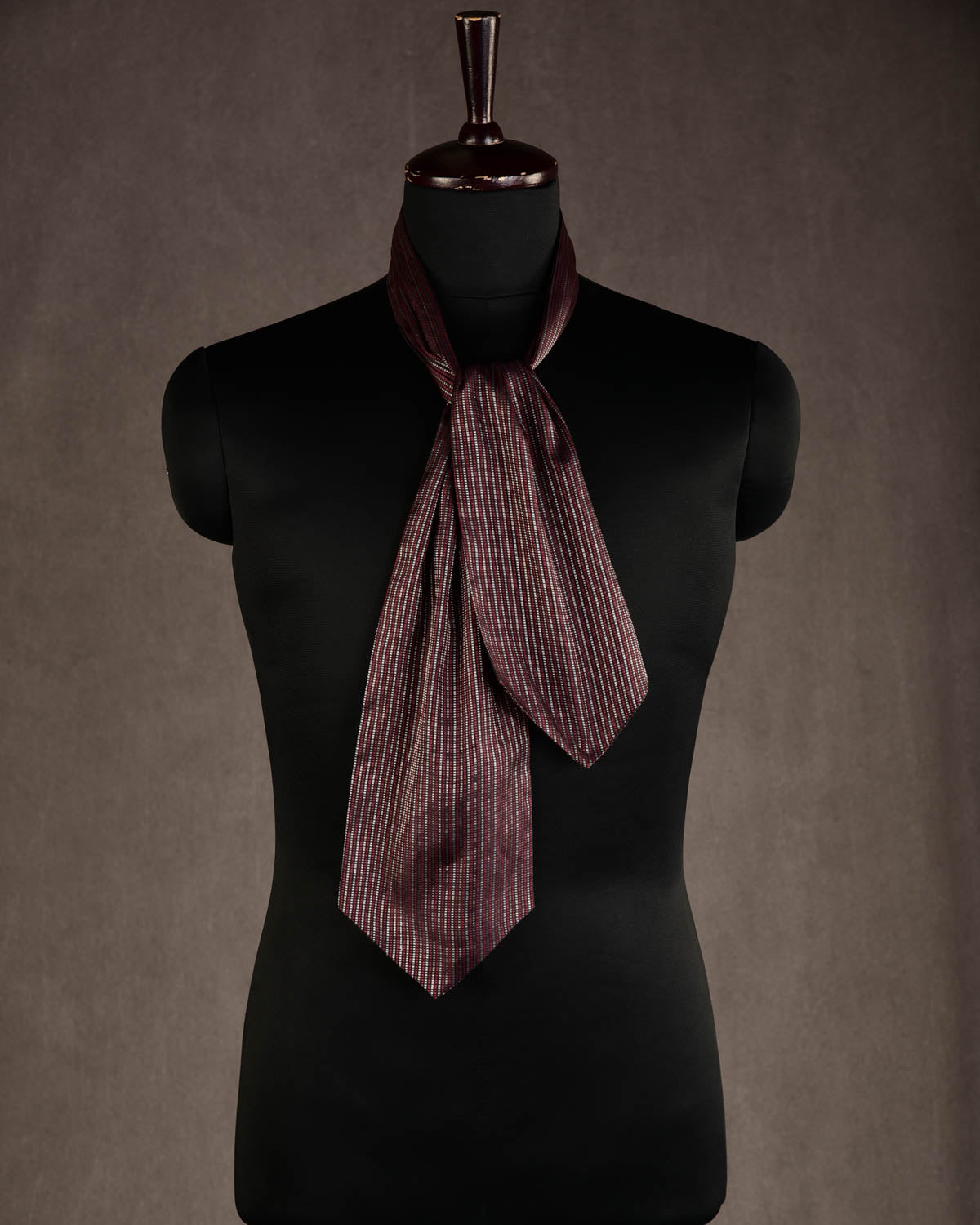 Black Red Gold & Silver Dotted Stripes Brocade Handwoven Silk Ascot Tie-HolyWeaves