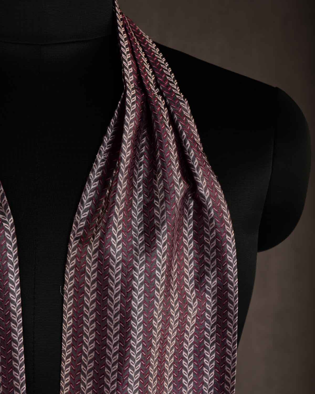 Beige Maroon & Garnet Herrring Bone Brocade Handwoven Silk Ascot Tie-HolyWeaves