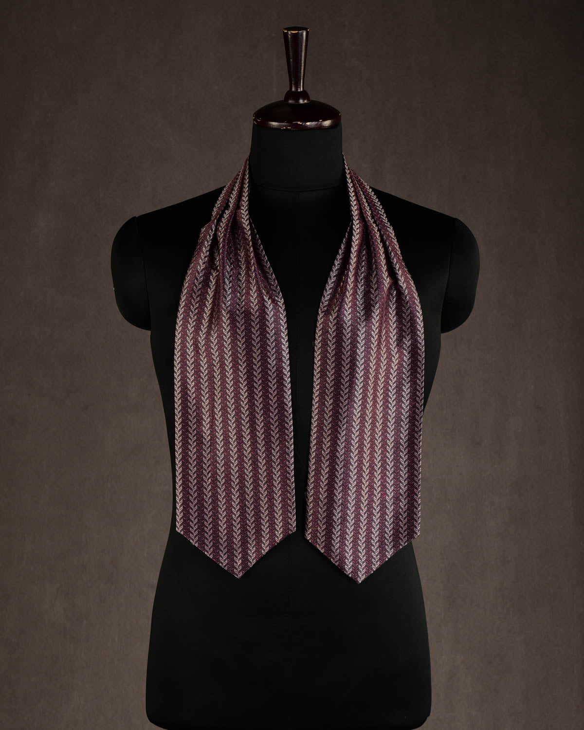 Beige Maroon & Garnet Herrring Bone Brocade Handwoven Silk Ascot Tie-HolyWeaves