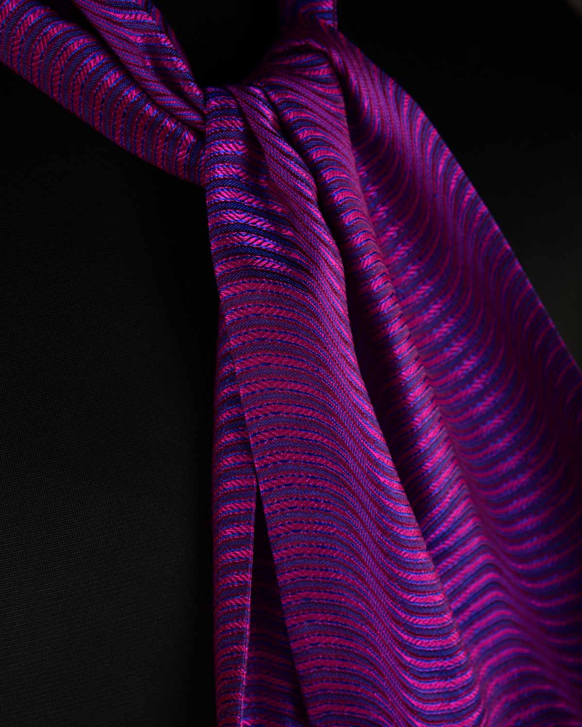 Pink On Purple Illusion Scallop Handwoven Silk Ascot Tie-HolyWeaves