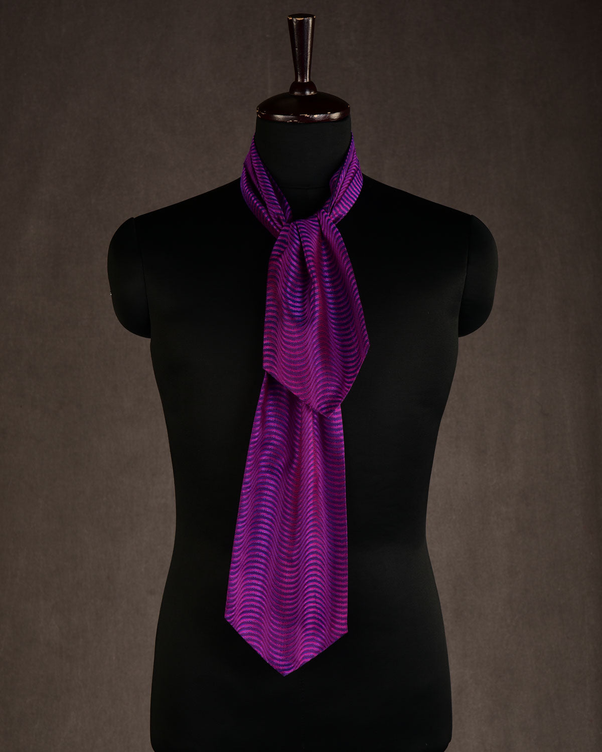 Pink On Purple Illusion Scallop Handwoven Silk Ascot Tie-HolyWeaves