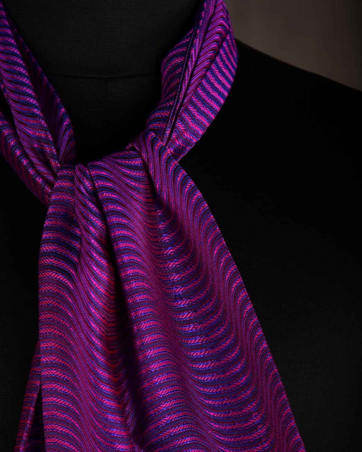 Pink On Purple Illusion Scallop Handwoven Silk Ascot Tie-HolyWeaves