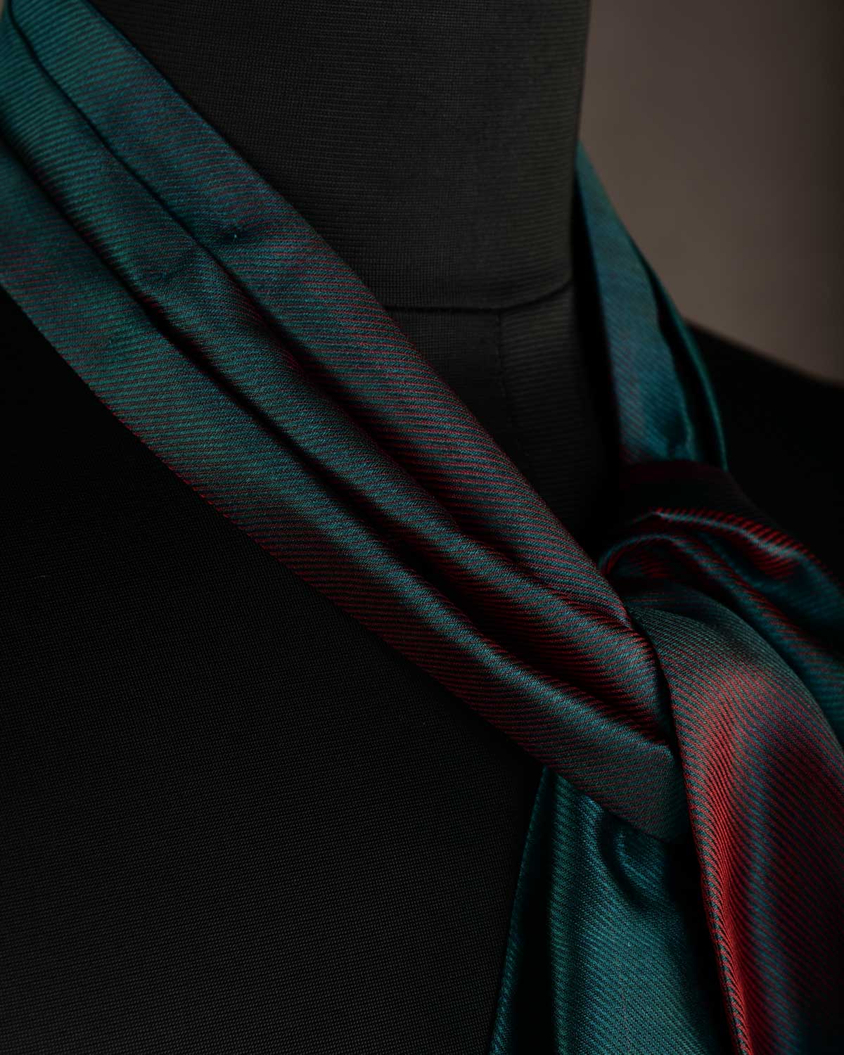 Ombre Teal Blue Handwoven Silk Ascot Tie-HolyWeaves