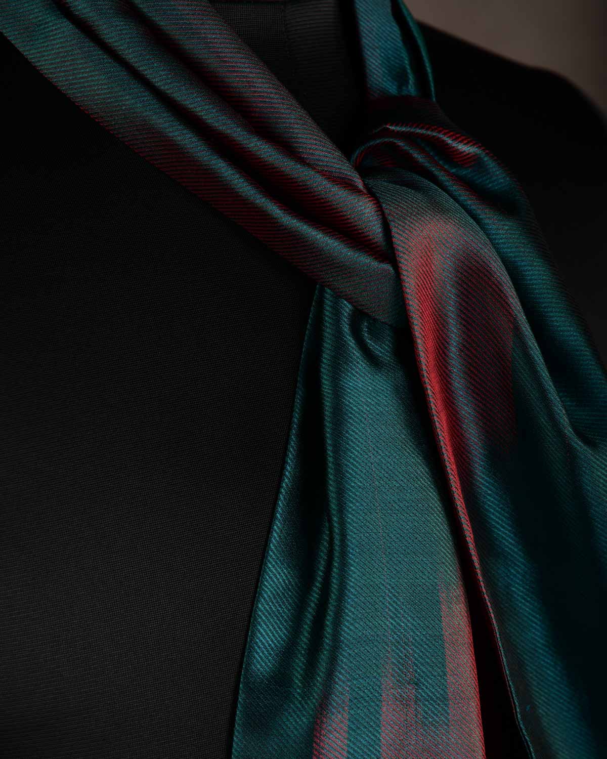 Ombre Teal Blue Handwoven Silk Ascot Tie-HolyWeaves