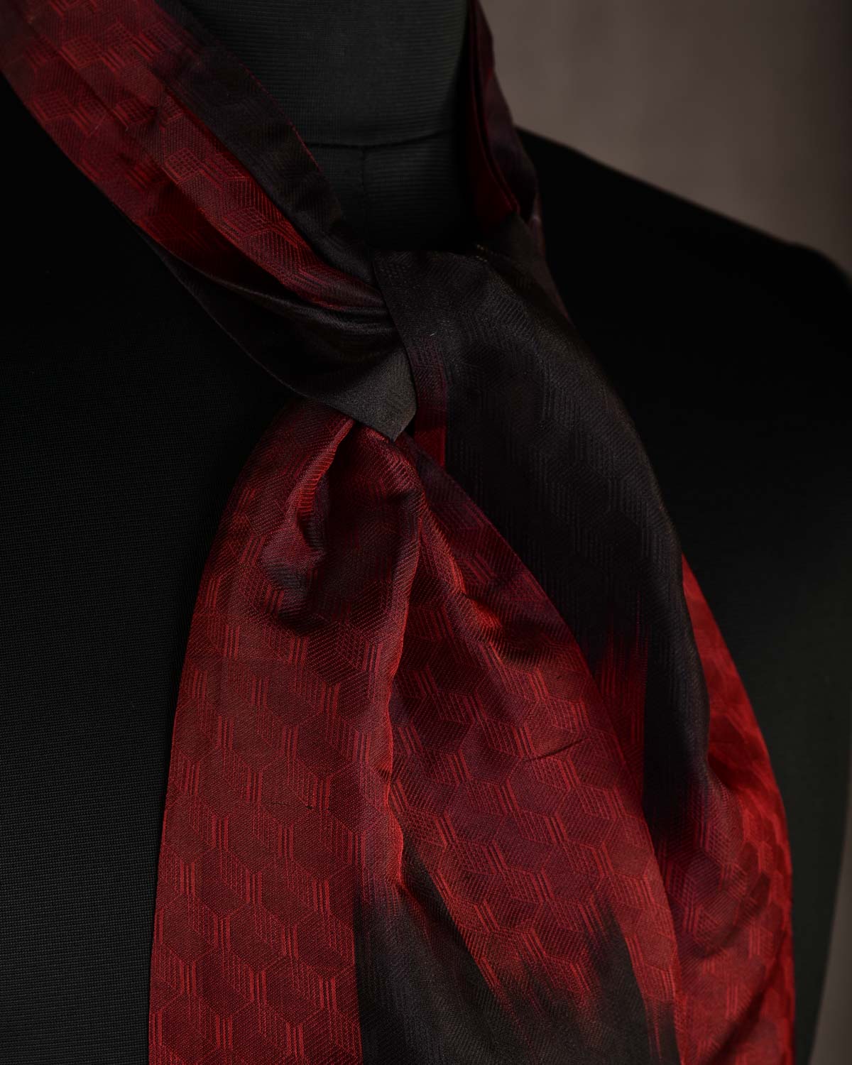 Ombre Metallic Maroon Metropolis Handwoven Silk Ascot Tie-HolyWeaves