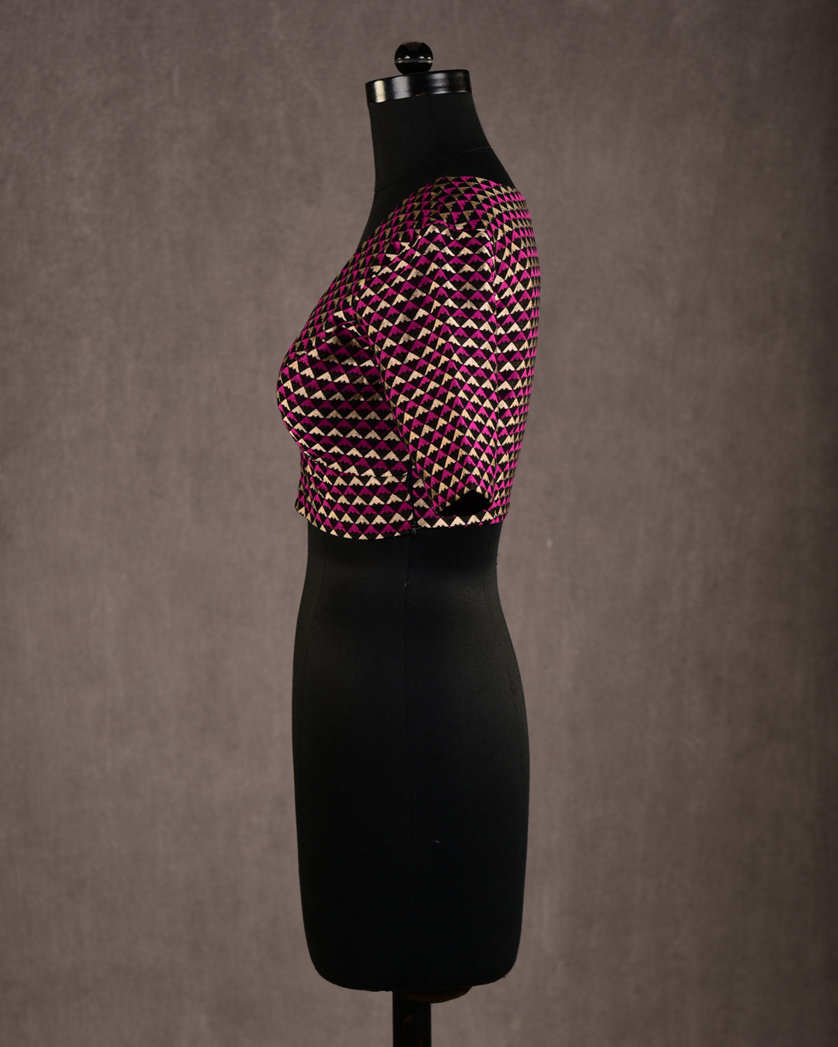 Black Gold & Pink Brocade Princess-Cut Deep-Neck Cotton Silk Blouse-HolyWeaves