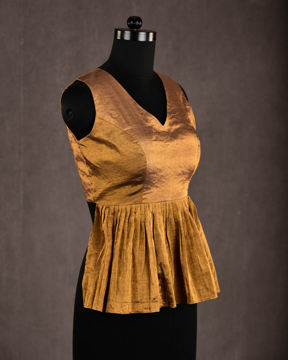 Metallic Brown Banarasi Princess-Cut V-Neck Tissue Blouse-HolyWeaves