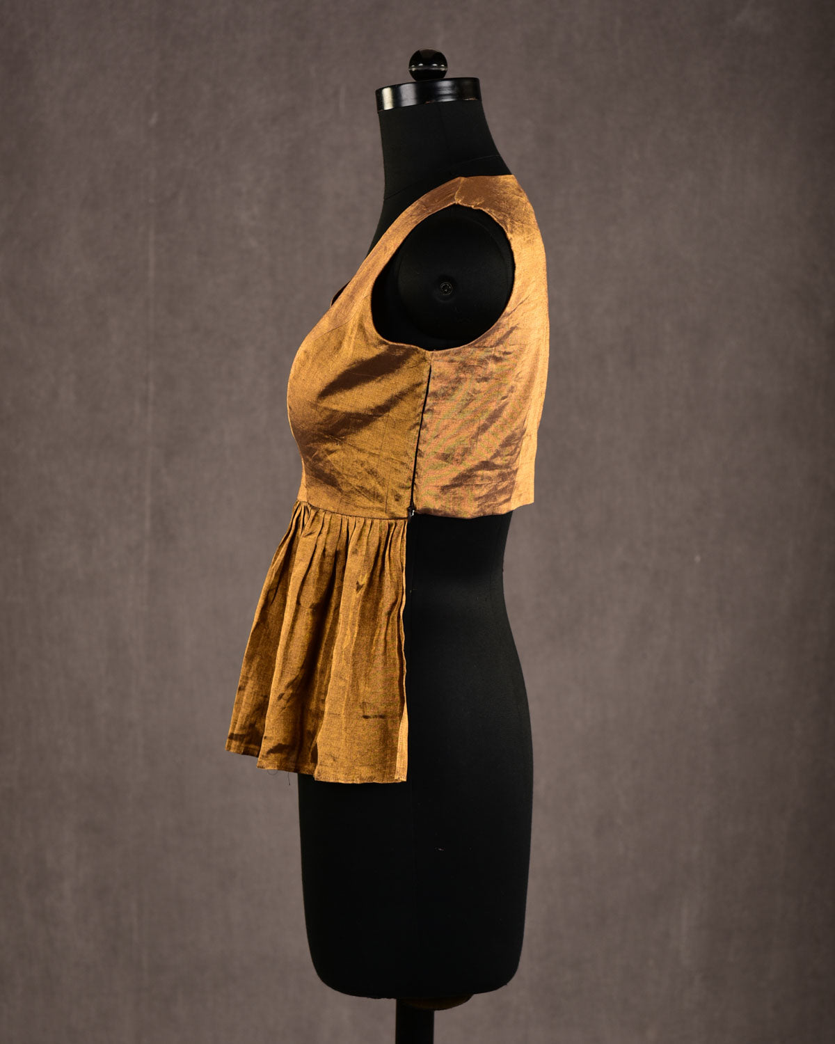 Metallic Brown Banarasi Princess-Cut V-Neck Tissue Blouse-HolyWeaves