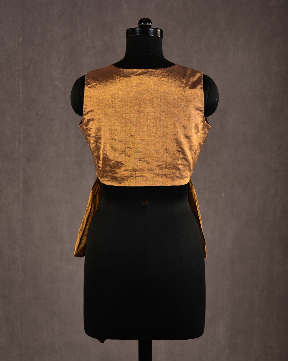 Metallic Brown Banarasi Princess-Cut V-Neck Tissue Blouse-HolyWeaves
