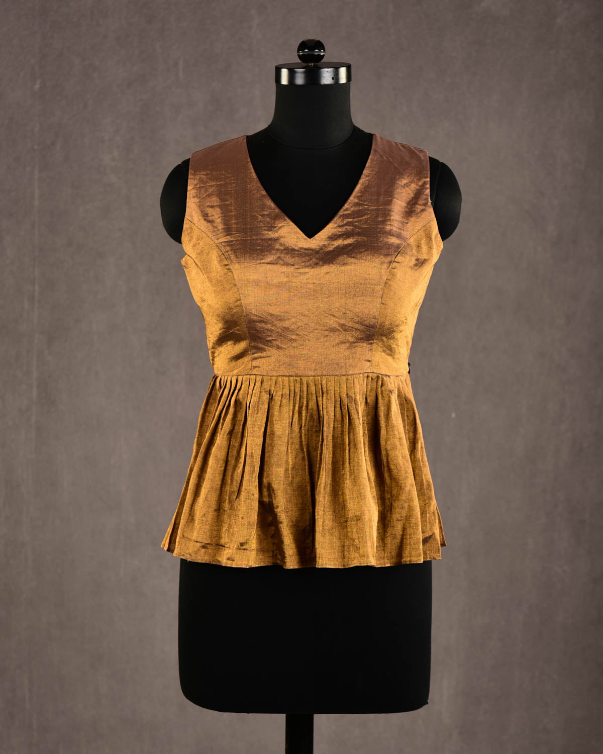 Metallic Brown Banarasi Princess-Cut V-Neck Tissue Blouse-HolyWeaves