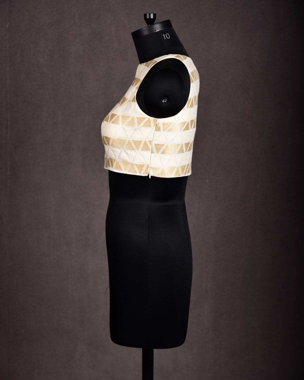 White Banarasi Golden Traingles Brocade Cotton Silk Blouse-HolyWeaves