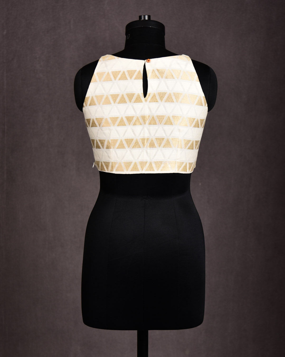 White Banarasi Golden Traingles Brocade Cotton Silk Blouse-HolyWeaves