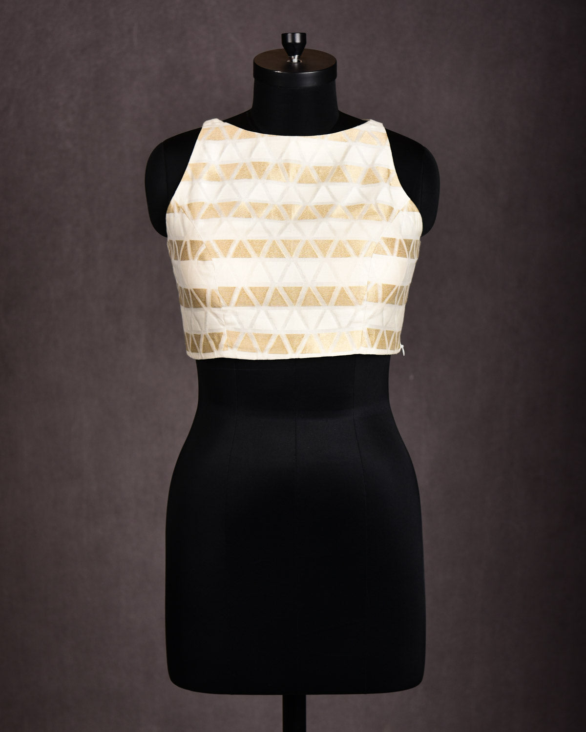 White Banarasi Golden Traingles Brocade Cotton Silk Blouse-HolyWeaves