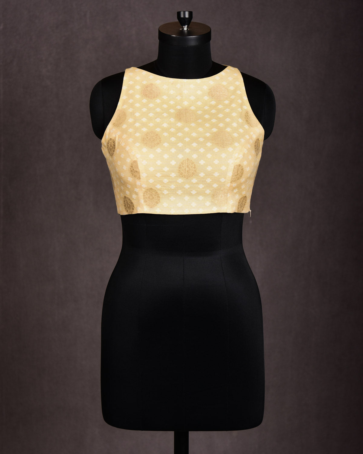 Mellow Yellow Banarasi Brocade Cotton Silk Blouse-HolyWeaves