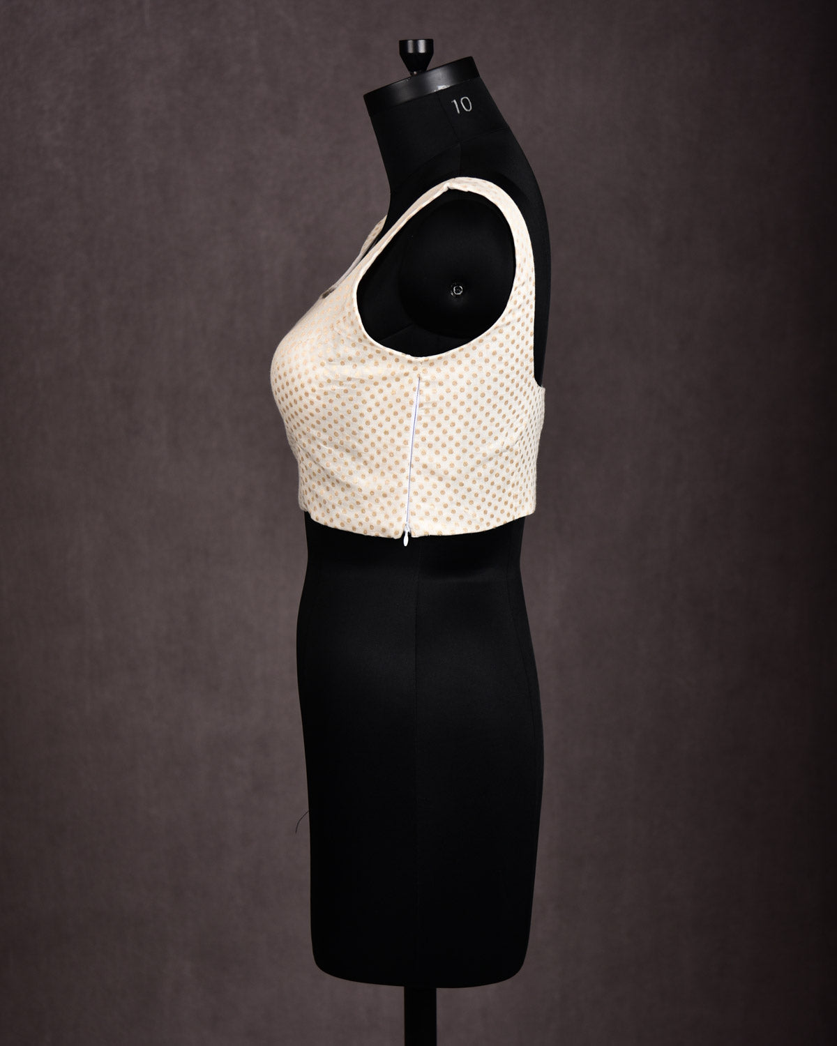 Cream Banarasi Gold Polka Dots Brocade Cotton Silk Blouse-HolyWeaves