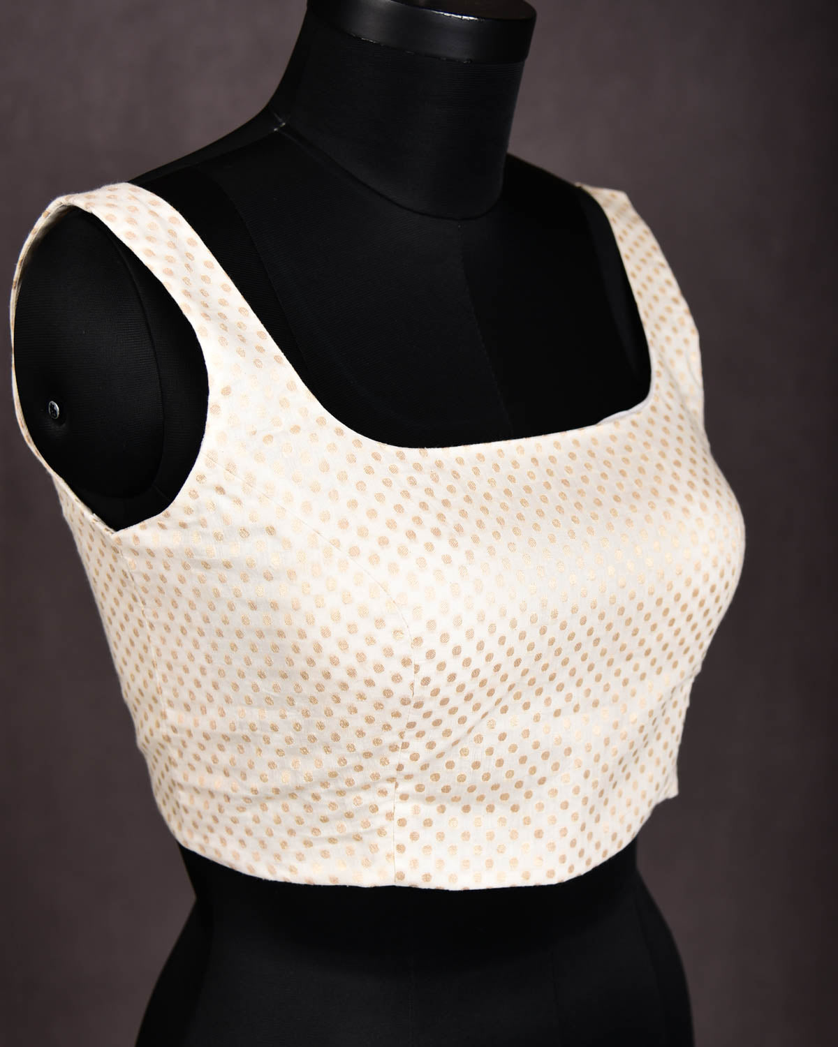 Cream Banarasi Gold Polka Dots Brocade Cotton Silk Blouse-HolyWeaves