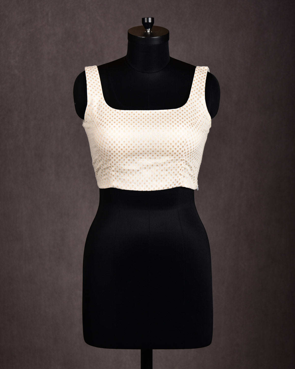 Cream Banarasi Gold Polka Dots Brocade Cotton Silk Blouse-HolyWeaves