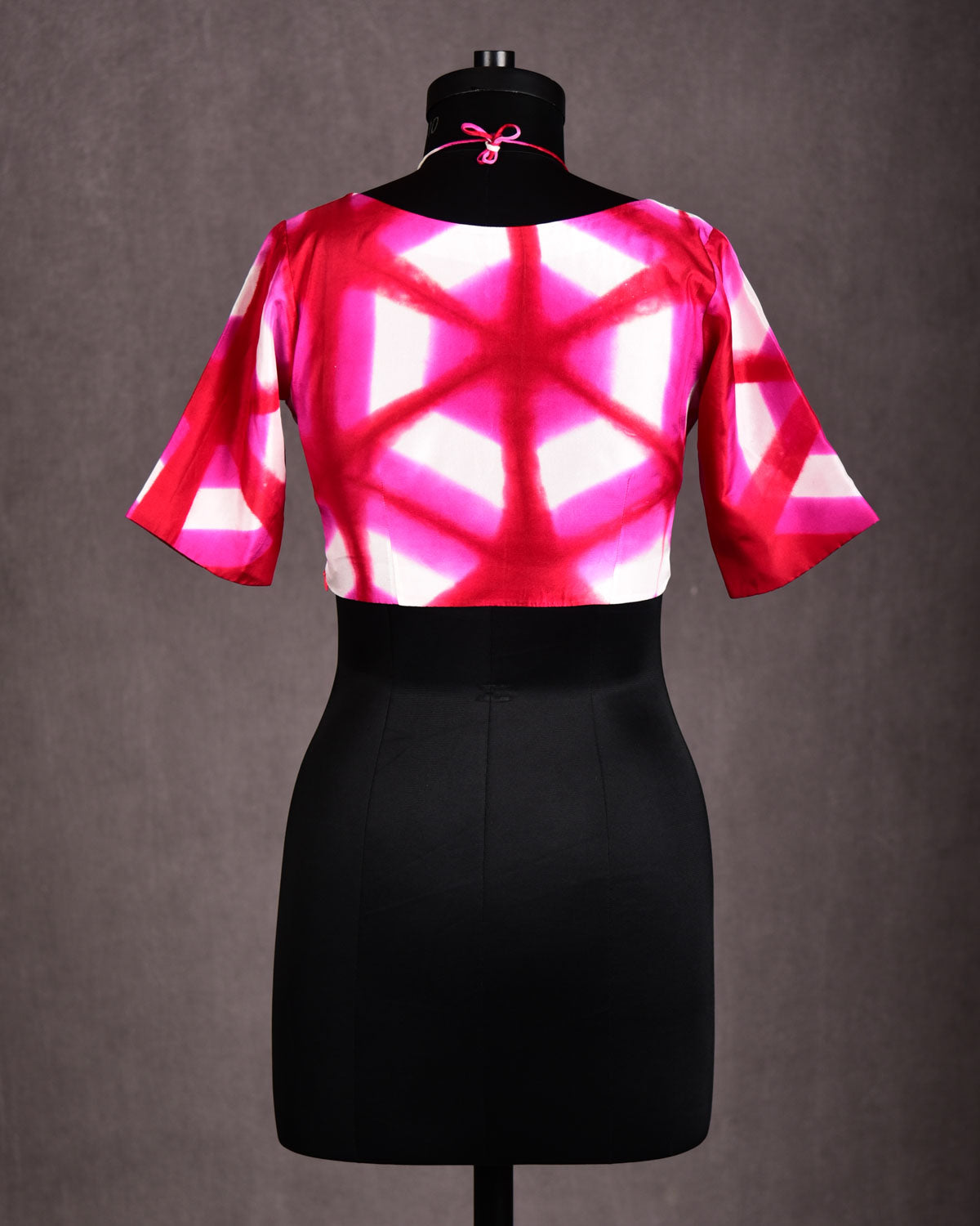 Pink Abstract Print Princess-Cut Silk Blouse-HolyWeaves