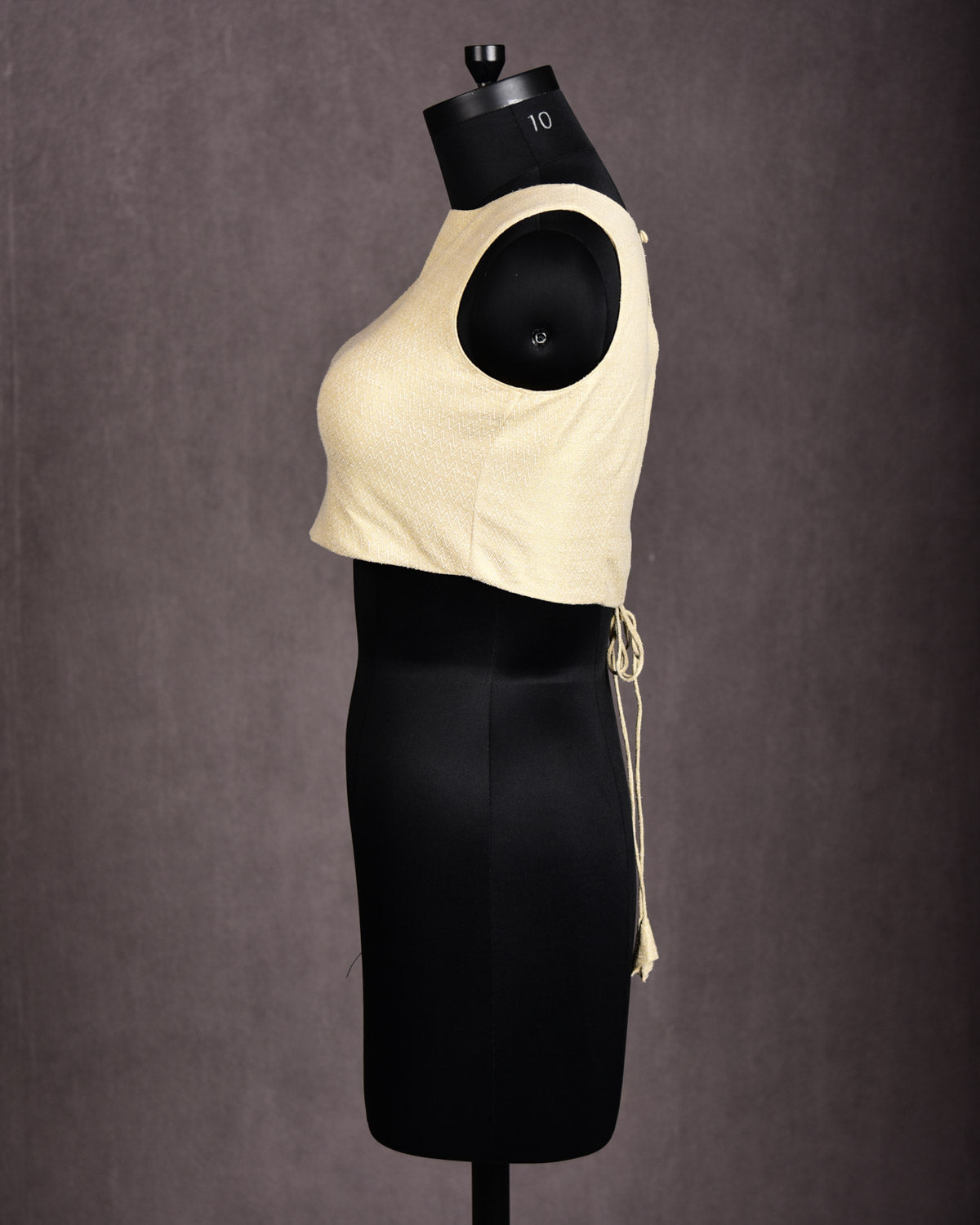 Beige Banarasi Gold Zari & Resham Chevron Brocade Noile Silk Blouse-HolyWeaves