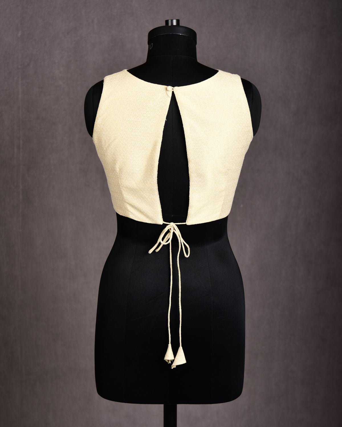 Beige Banarasi Gold Zari & Resham Chevron Brocade Noile Silk Blouse-HolyWeaves