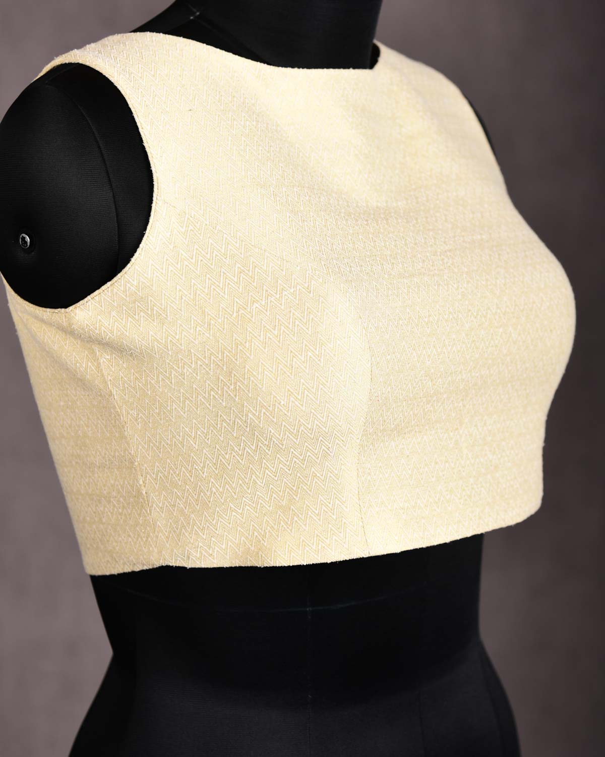 Beige Banarasi Gold Zari & Resham Chevron Brocade Noile Silk Blouse-HolyWeaves