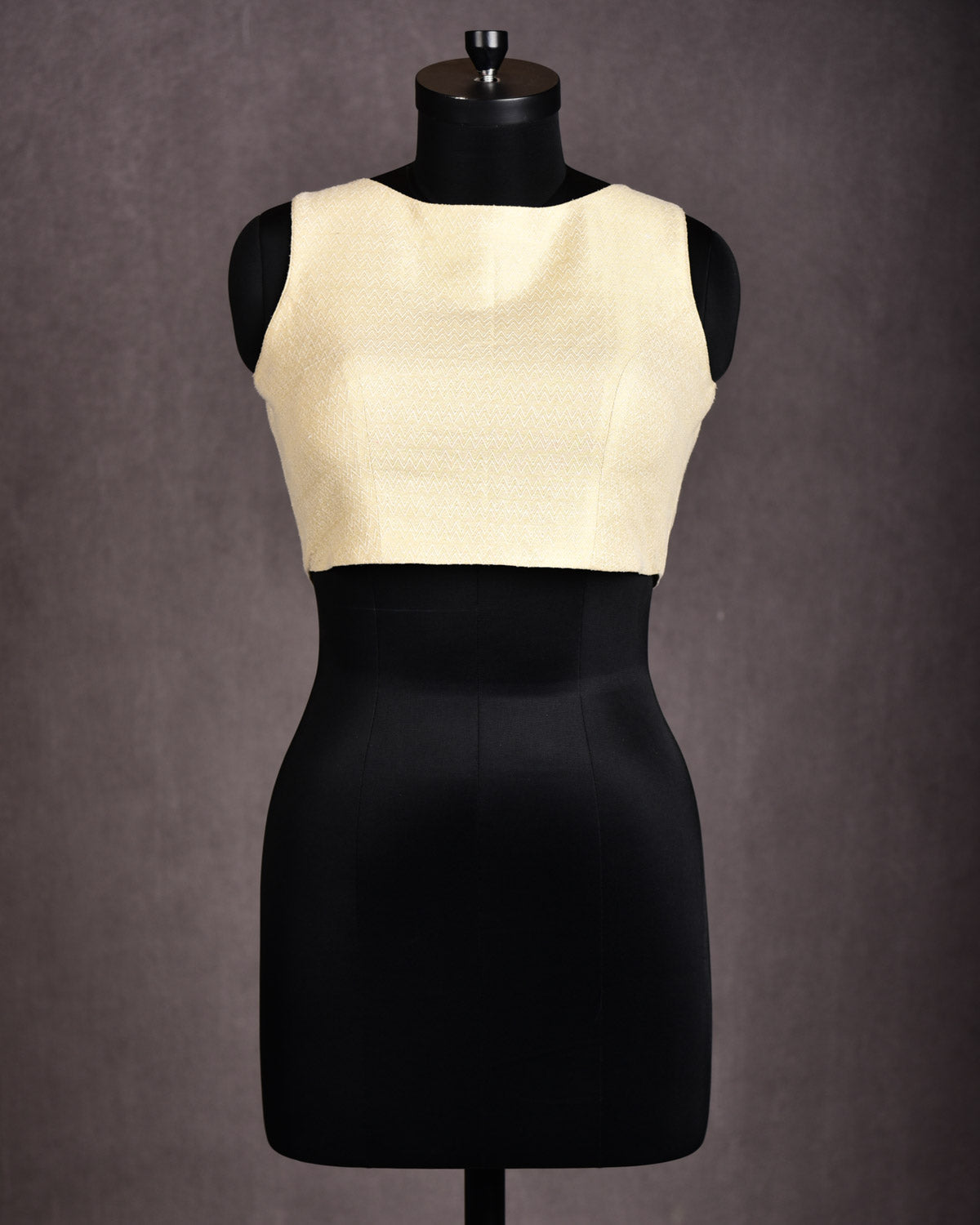 Beige Banarasi Gold Zari & Resham Chevron Brocade Noile Silk Blouse-HolyWeaves