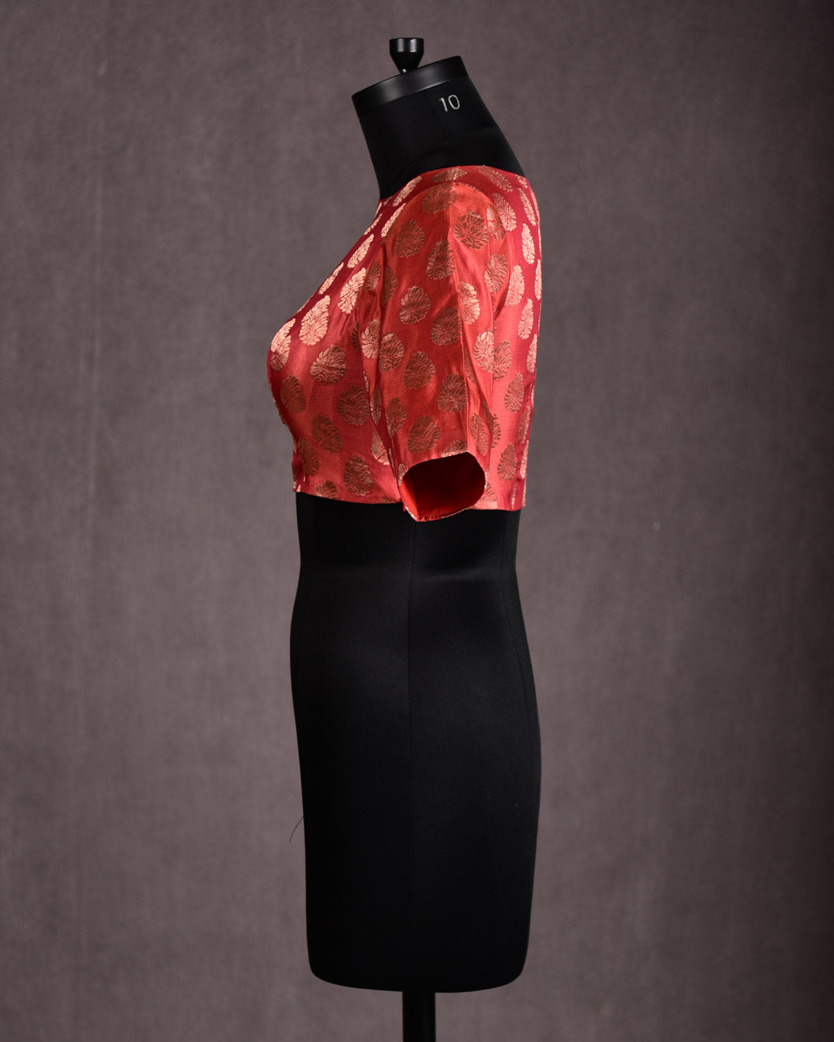 Rust Gold Zari Buti Brocade Princess-Cut Boat-Neck Silk Blouse-HolyWeaves