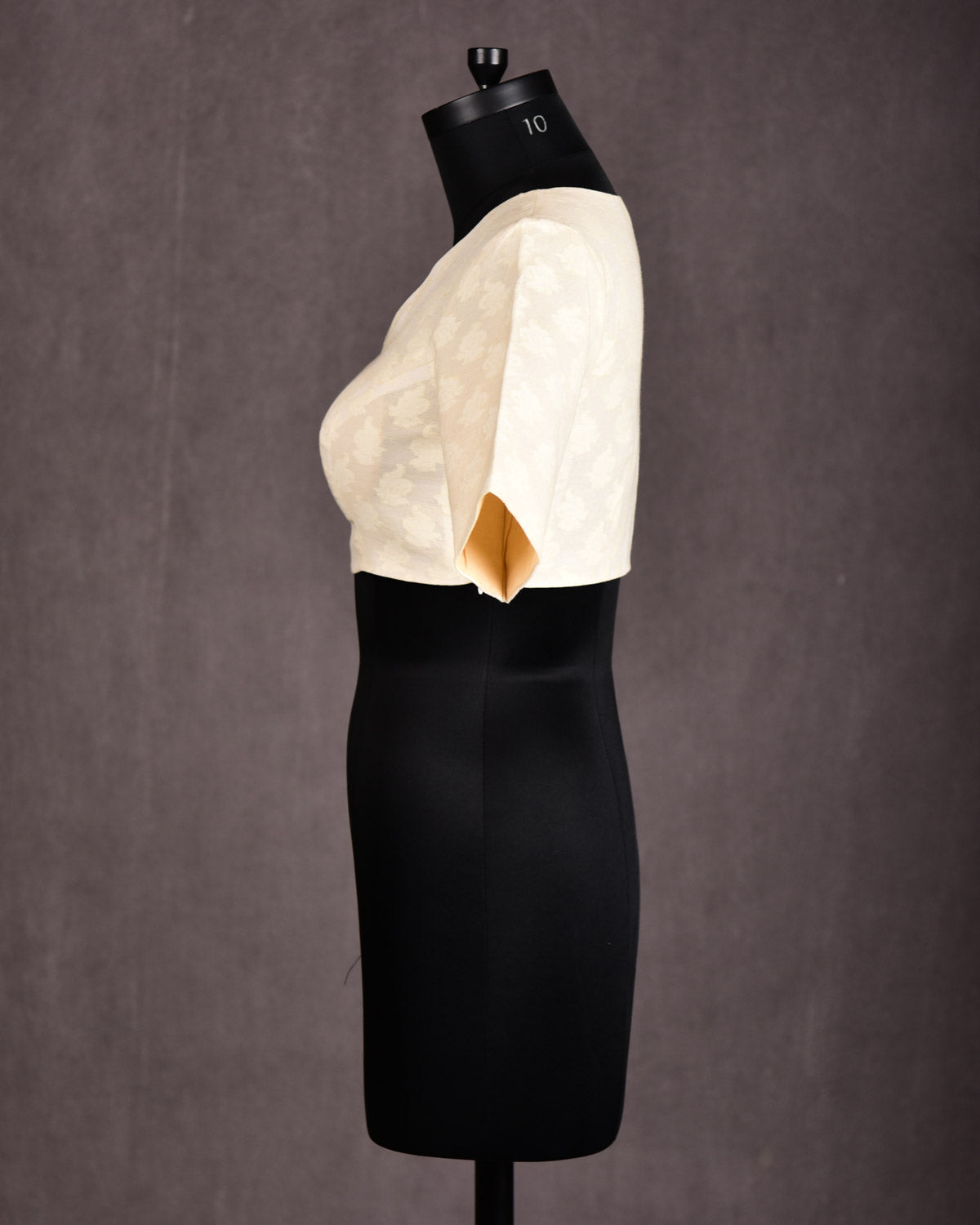 Cream Resham Buti Brocade Princess-Cut V-Neck Cotton Silk Blouse-HolyWeaves