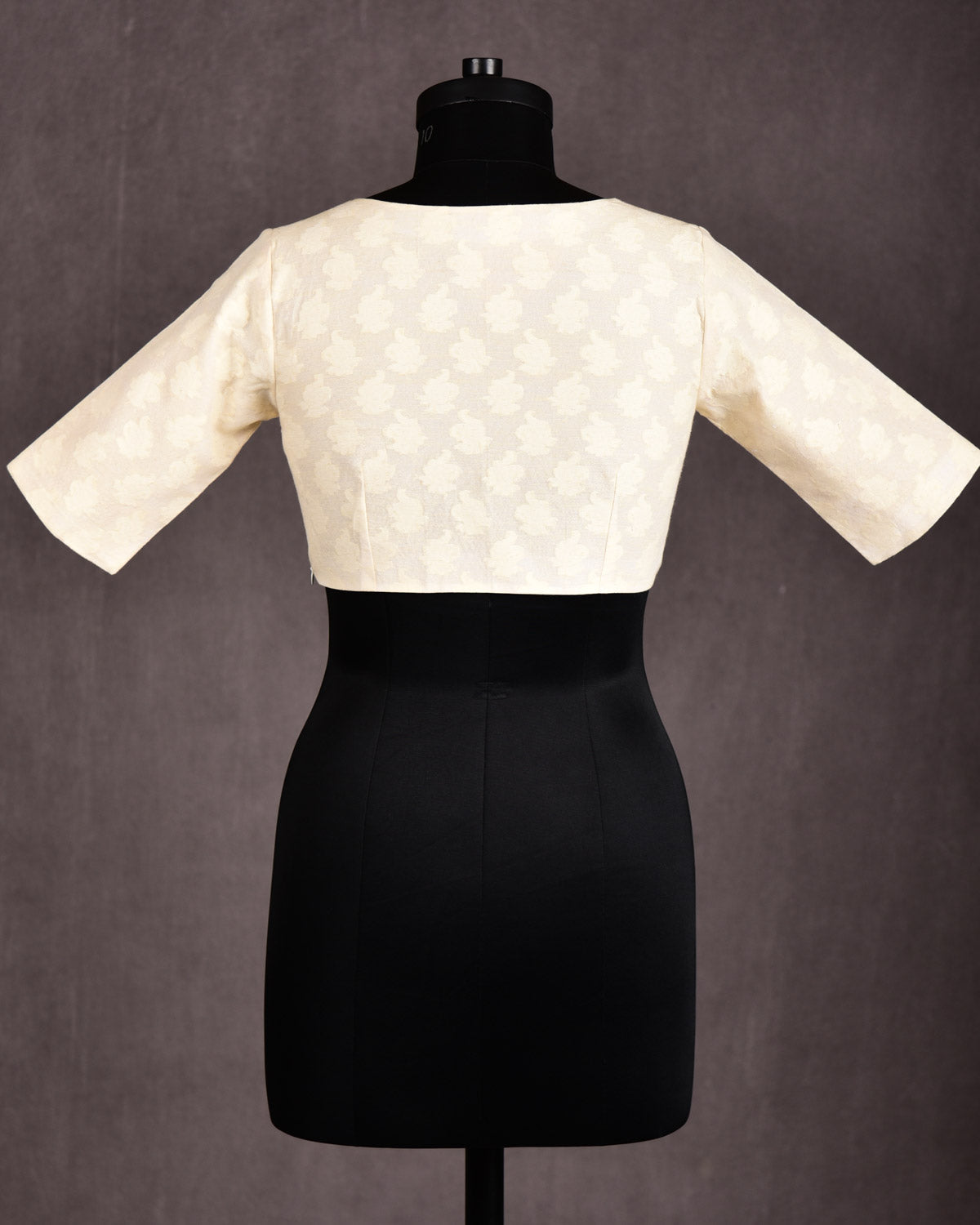 Cream Resham Buti Brocade Princess-Cut V-Neck Cotton Silk Blouse-HolyWeaves